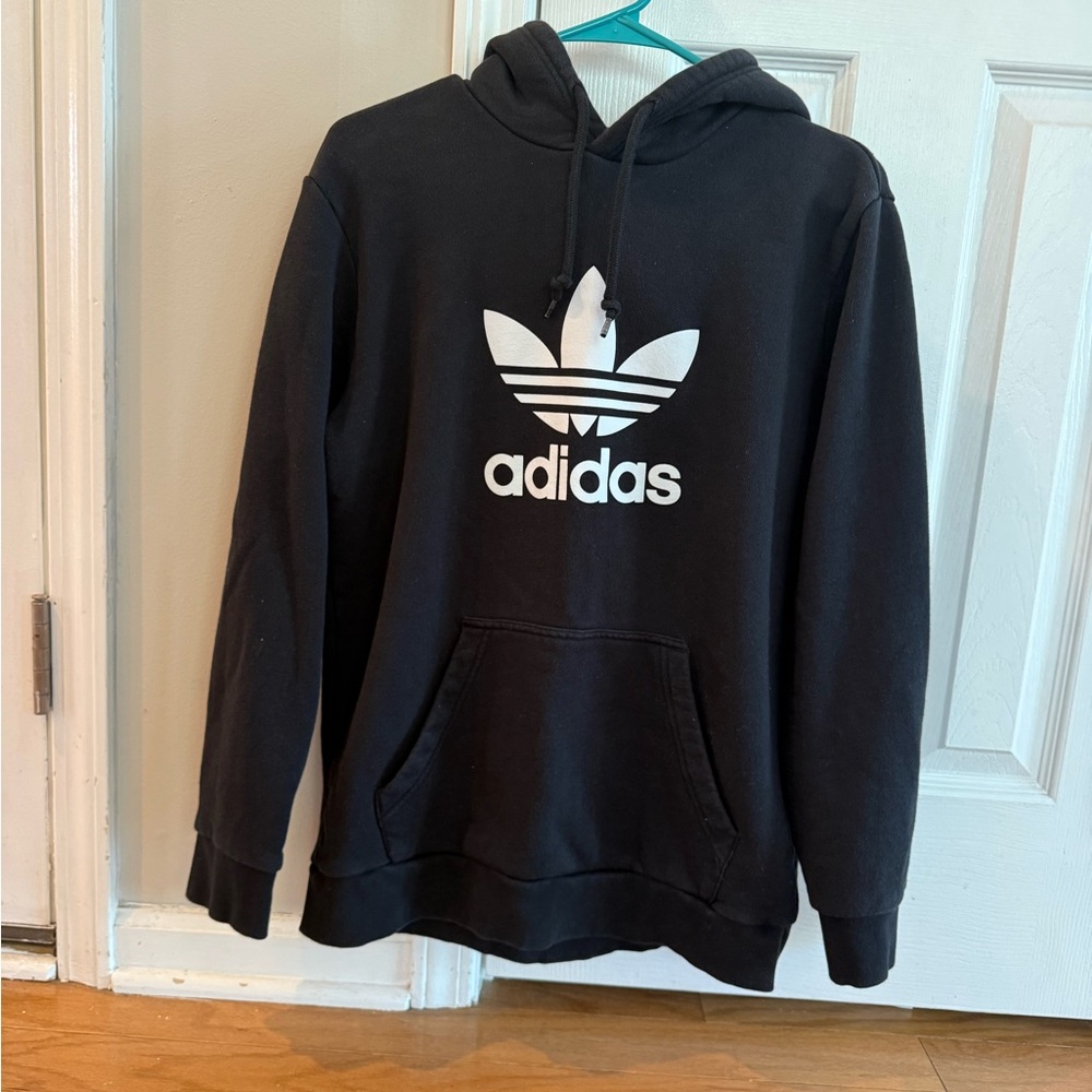 Adidas Men's Black Hoodie with White Logo